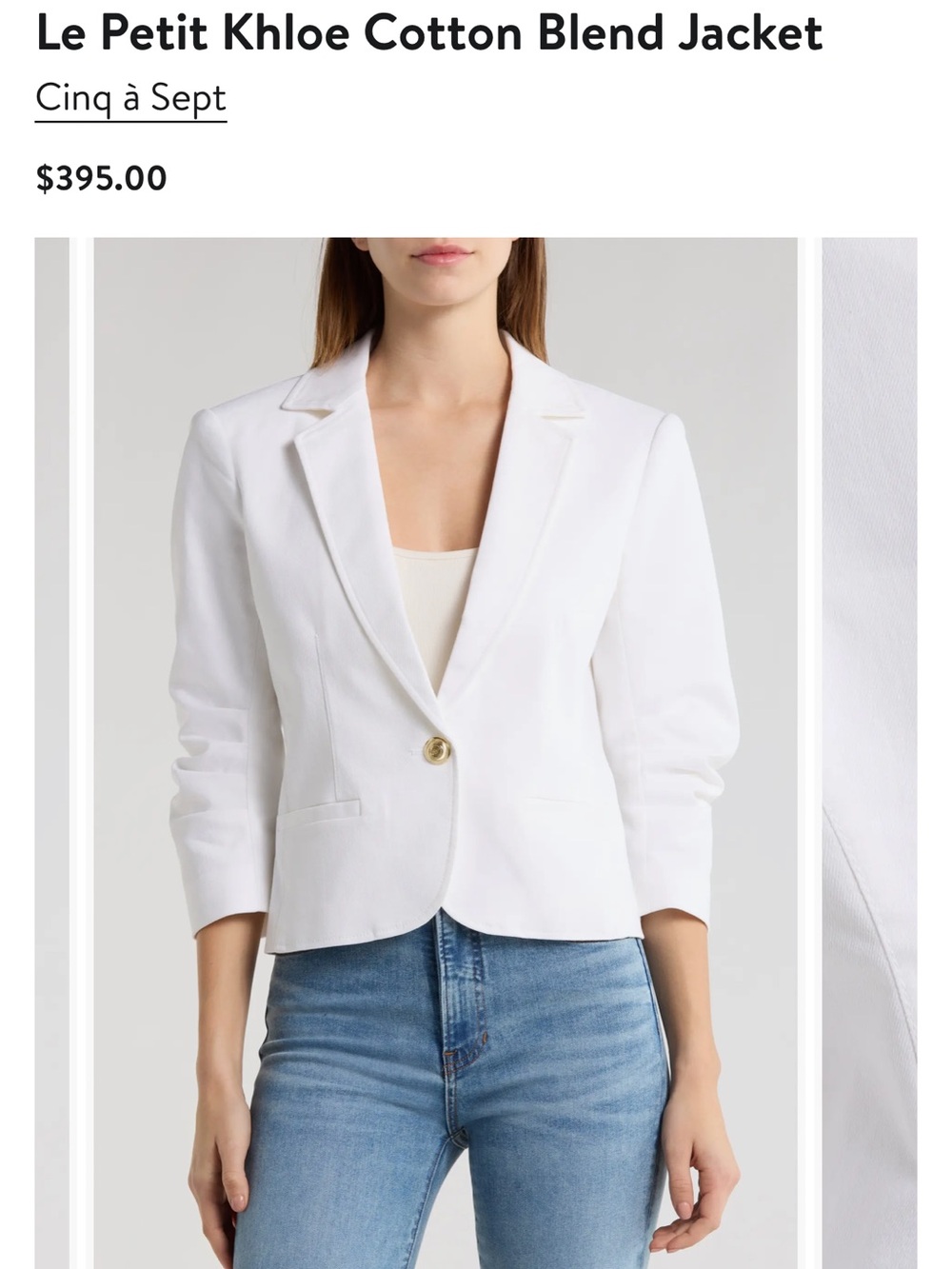 cinq a sept White Le Petit Khloe Cotton-Blend Blazer